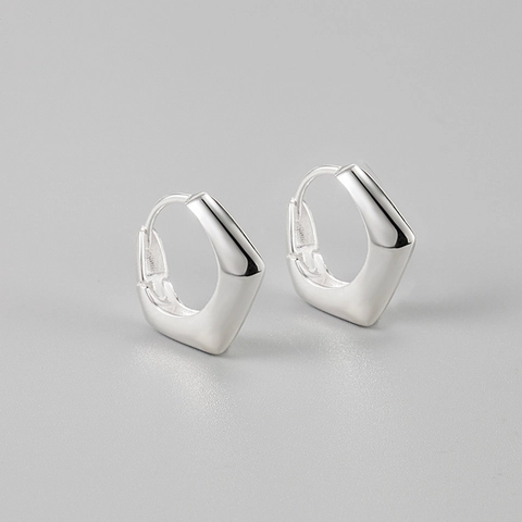 Pendientes de Botón de Plata de Ley 925 para Mujer Minimalistas Nórdicos Forma de Rombo Geométrico Irregulares Ligeros Lujo INS Estilo