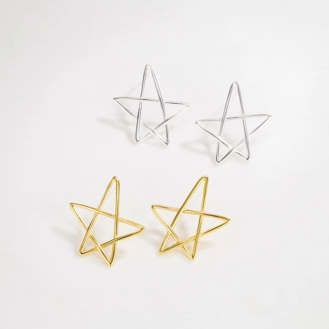 Pendientes de Botón de Estrella Hueca de Plata de Ley S925 para Mujer Minimalista Geométrico Pentagrama Joyería