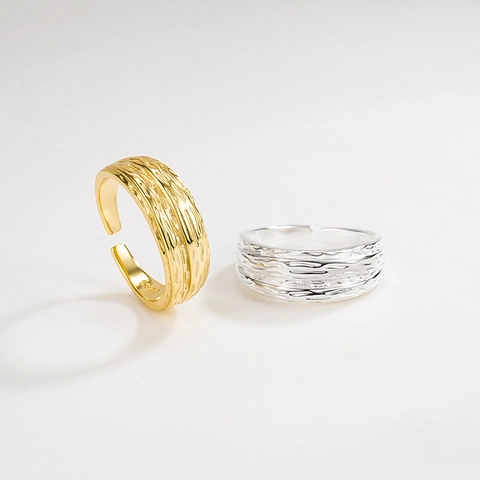 925 Sterling Zilveren Ring Voor Dames Minimalistisch Onregelmatige Boomshors Textuur Verstelbare Open Ring Goud Zilver Sieraden