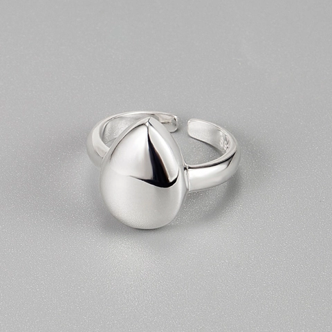 Anillo de Gota de Agua en Plata de Ley S925 Minimalista Estilo Frío Abierto Ajustable Anillo de Metal Líquido Joyería de Moda Mujer