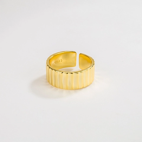 925 Sterling Silver Open Adjustable Ring Women Men Minimalist Stepped Texture Pleated Geometric INS Style Jewelry Gift