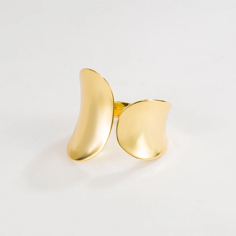 Minimalist 925 Sterling Silver Open Ring For Women Irregular Geometric Streamlined 18K Gold Plated Statement Ring Fashion Jewelry