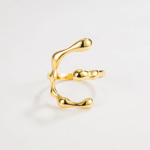 925 Sterlingsilber Unregelmäßiger Flüssigmetall Ring Französisches Design Geometrische Lava Textur Verstellbarer Offener Ring Damen