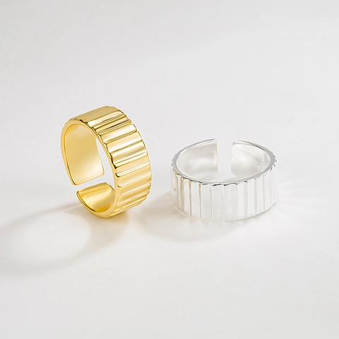 925 Sterling Silver Open Adjustable Ring Women Men Minimalist Stepped Texture Pleated Geometric INS Style Jewelry Gift