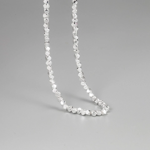 925 Sterlingsilber Unregelmäßige Geometrische Crushed Silver Perlenkette Für Damen Minimalistische Zierliche Choker Mode Schmuck