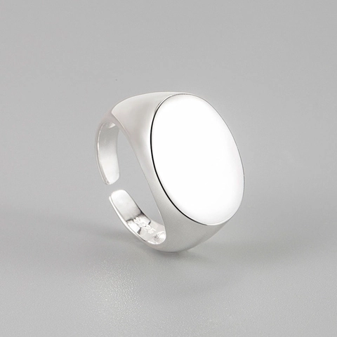 Minimalist S925 Sterling Silver Oval Smooth Surface Open Ring Luxury Versatile Adjustable Signet Finger Ring For Women Daily Jewelry