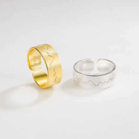 S925 Sterlingsilber Herzschlag EKG Wellenförmige Textur Offener Ring Für Damen Verstellbarer Mode Ins Stil Galvanisierter Metallring Schmuck Geschenk