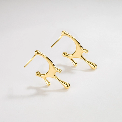 S925 Sterling Silver Liquid Metal Stud Earrings For Women Korean Minimalist Melted Water Drop Geometric Ear Jewelry Gift