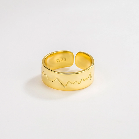 S925 Sterlingsilber Herzschlag EKG Wellenförmige Textur Offener Ring Für Damen Verstellbarer Mode Ins Stil Galvanisierter Metallring Schmuck Geschenk