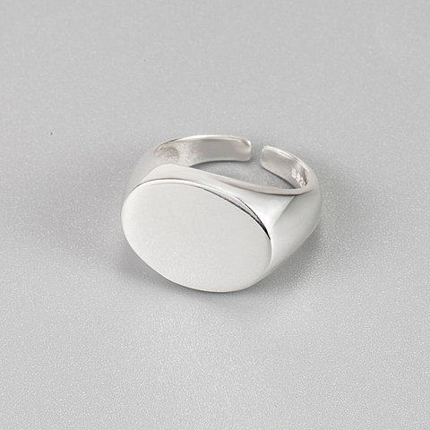Minimalist S925 Sterling Silver Oval Smooth Surface Open Ring Luxury Versatile Adjustable Signet Finger Ring For Women Daily Jewelry