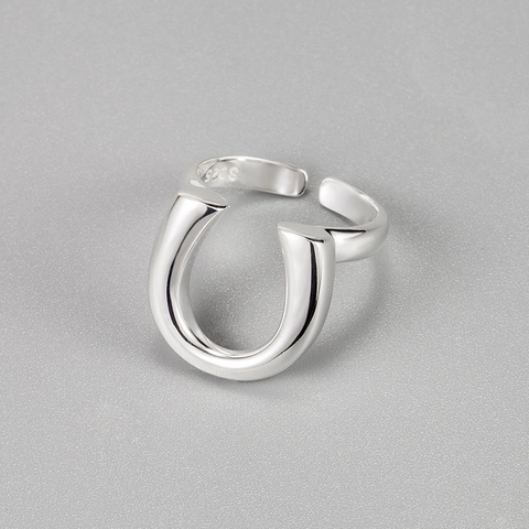 Anillo Abierto de Herradura en U de Plata de Ley 925 Minimalista para Mujer Anillo de Dedo Geométrico Ajustable