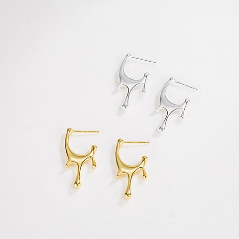 S925 Sterling Silver Liquid Metal Stud Earrings For Women Korean Minimalist Melted Water Drop Geometric Ear Jewelry Gift
