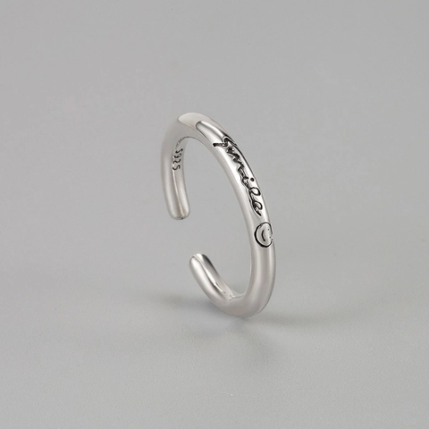 925 Sterling Zilveren Glimlach Gezicht Open Ring Voor Vrouwen Vintage Minimalistische Glimlach Brief Gegraveerd Verstelbare Vingerring Sieraden