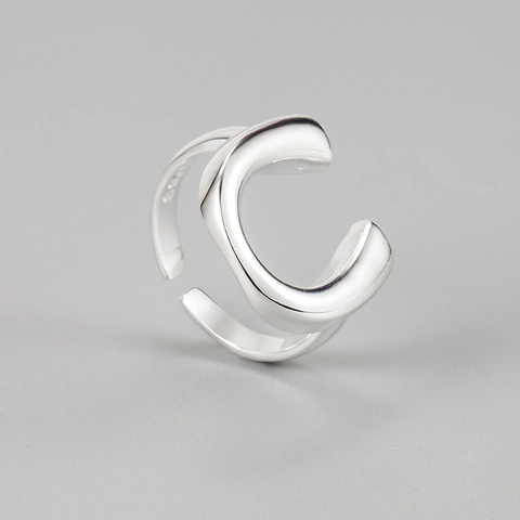 Anillo Abierto de Herradura en U de Plata de Ley 925 Minimalista para Mujer Anillo de Dedo Geométrico Ajustable