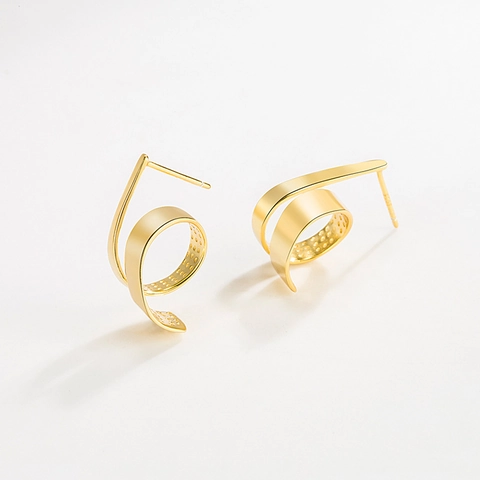 Pendientes de Botón Minimalistas de Plata de Ley 925 con Espiral en S para Mujer Bañados en Oro 18K Joyería Geométrica