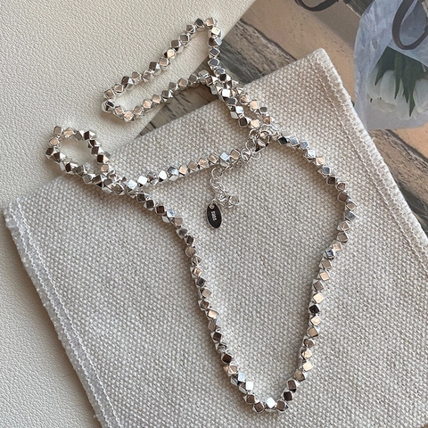 925 Sterlingsilber Unregelmäßige Geometrische Crushed Silver Perlenkette Für Damen Minimalistische Zierliche Choker Mode Schmuck