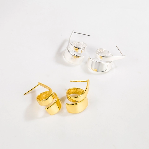 Pendientes de Botón Minimalistas de Plata de Ley 925 con Espiral en S para Mujer Bañados en Oro 18K Joyería Geométrica