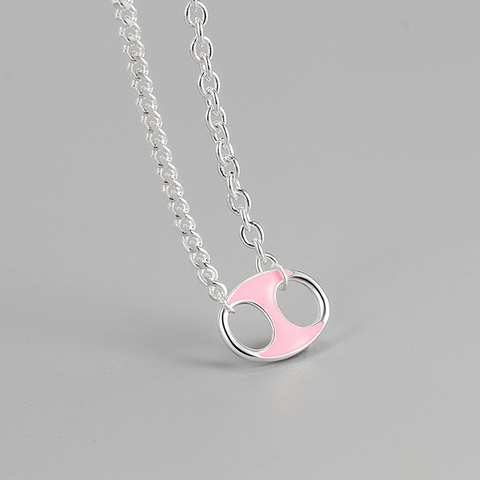 925 Sterling Silver Enamel Pig Nose Pendant Necklace For Women Minimalist Luxury Geometric Oval Clavicle Chain Jewelry Gift