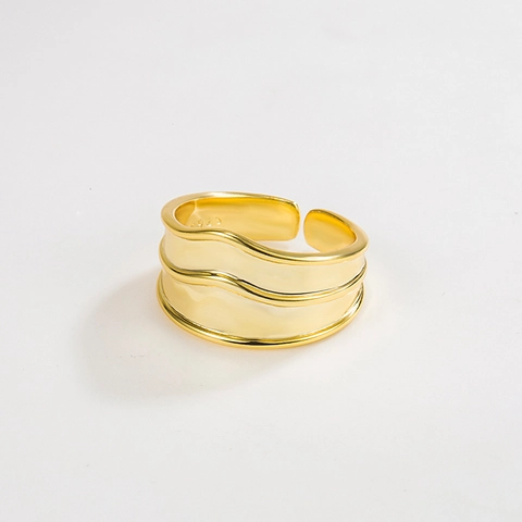 S925 Sterling Silver Minimalist Geometric Wave Open Ring For Women Men Irregular Texture Adjustable Electroplated Jewelry