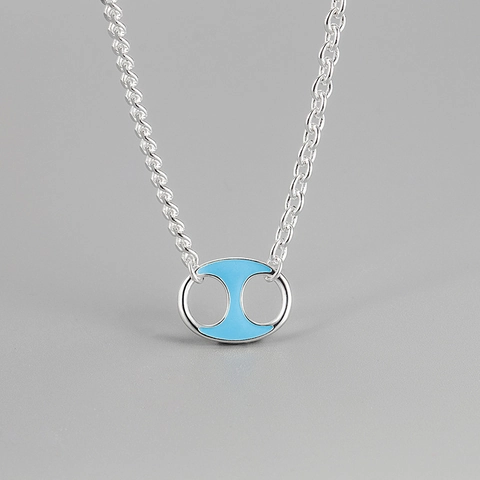 925 Sterling Silver Enamel Pig Nose Pendant Necklace For Women Minimalist Luxury Geometric Oval Clavicle Chain Jewelry Gift