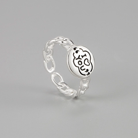 Anillo Abierto de Plata de Ley 925 Con Letra I Love You Cadena Para Mujer Placa Redonda Ajustable Corazón Joyería