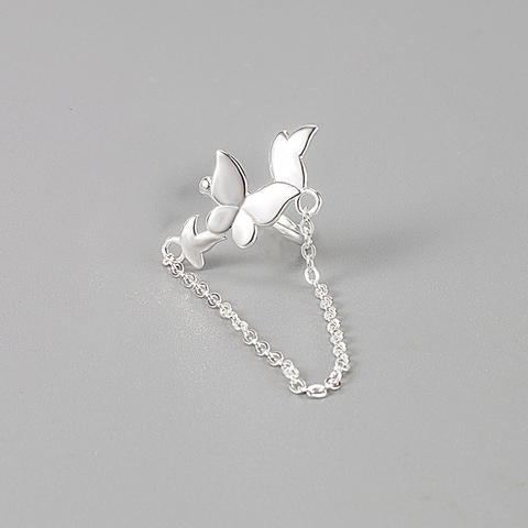 Orecchino a Fascia in Argento Sterling 925 a Forma di Farfalla Con Catena a Frangia Lunga Minimalista Senza Buco per Donna Gioielli