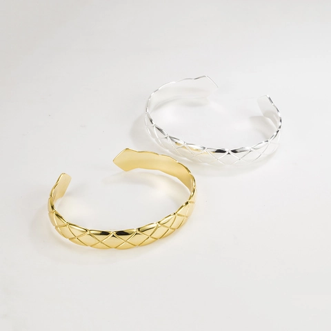 Brazalete Abierto Acolchado de Plata de Ley 925 para Mujer Textura Pesada Estilo Ins Chapado en Oro de 18K Lujo