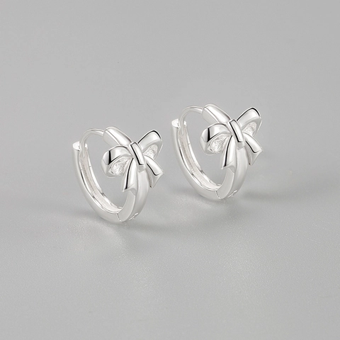 Pendientes de Aro con Lazo de Plata de Ley 925 para Mujer Pendientes Huggie Pequeños y Exquisitos Joyería Elegante