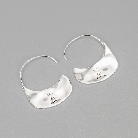 925 Sterlingsilber Geometrische Creolen Für Damen Übertriebene Hammerschlag-Textur Sichel Ohrringe Retro Koreanische Mode Schmuck