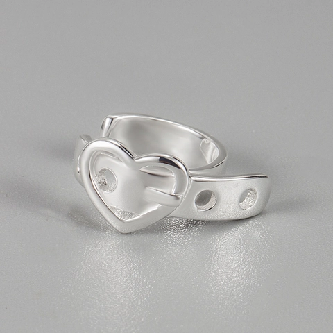 S925 Sterling Silver Heart Belt Buckle Ear Clip Non Piercing Cartilage Cuff Earrings For Women Chic Minimalist Jewelry