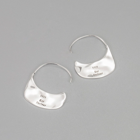 925 Sterlingsilber Geometrische Creolen Für Damen Übertriebene Hammerschlag-Textur Sichel Ohrringe Retro Koreanische Mode Schmuck