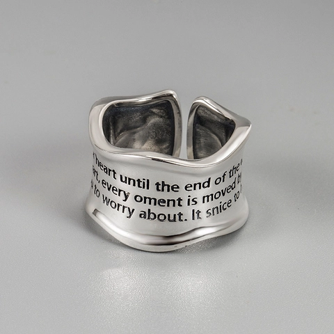 S925 Sterlingsilber Vintage Graffiti Buchstaben Ring Schwerindustrie Unregelmäßiges Wellenband Punk Hip Hop Verstellbarer Offener Ring Für Damen