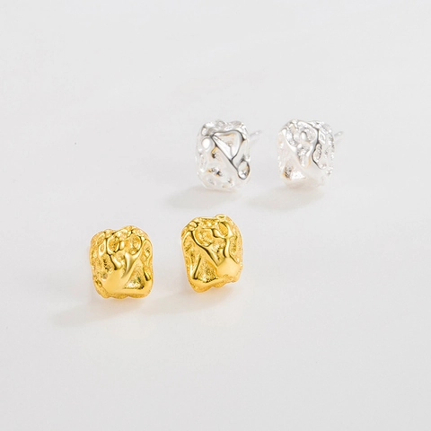 S925 Sterlingsilber Unregelmäßige Lava Textur Ohrstecker Minimalistisch Vintage Ins Stil 18k Vergoldet Geometrischer Damen Schmuck