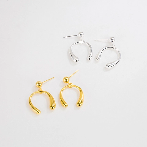Orecchini a Forma di U in Argento Sterling 925 per Donna Minimalisti Placcati in Oro 18K Geometrici Orecchini a Bottone Gioielli