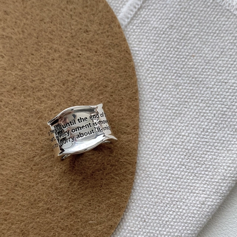S925 Sterlingsilber Vintage Graffiti Buchstaben Ring Schwerindustrie Unregelmäßiges Wellenband Punk Hip Hop Verstellbarer Offener Ring Für Damen