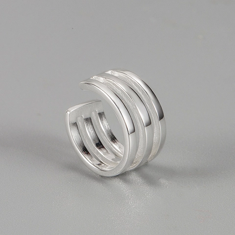 925 Sterling Silver Minimalist Triple Layer Line Ear Cuff No Piercing Clip Earrings For Women Geometric High Quality Jewelry