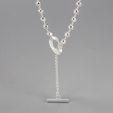 925 Sterling Silver Ball Chain Toggle Clasp Necklace For Women Minimalist Knot Pendant Clavicle Chain Fashion Jewelry Gift