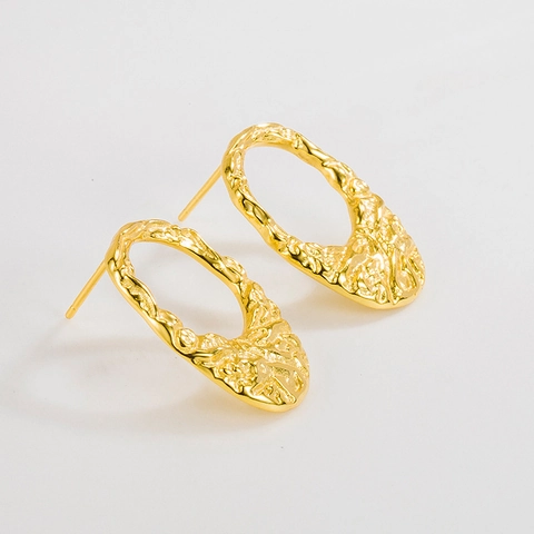 Orecchini a Bottone in Argento Sterling 925 Geometrici Trama Irregolare Ovale Cavi Placcati Oro Argento Minimalisti Gioielli Moda Donna
