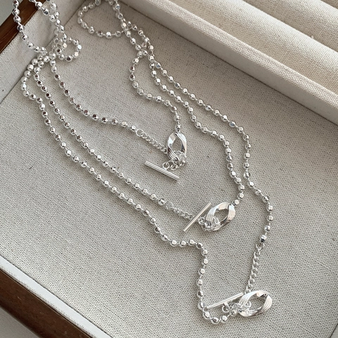 925 Sterling Silver Ball Chain Toggle Clasp Necklace For Women Minimalist Knot Pendant Clavicle Chain Fashion Jewelry Gift