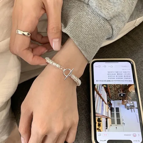 Moderne 925 Sterlingsilber OT-Schnalle Klobiges Armband Für Damen Ins-Stil Mehrlagiges Spulenkette Armband Minimalistischer Schmuck