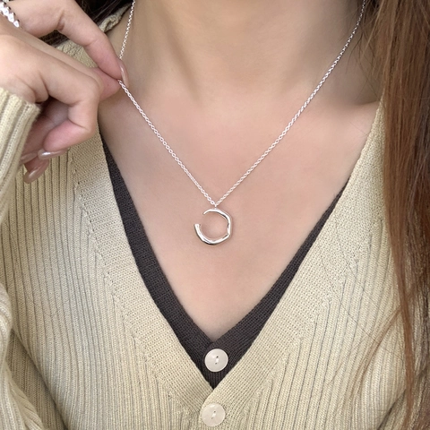 925 Sterlingsilber Unregelmäßige C-Form Anhänger Halskette Für Damen Minimalistisch Geometrisch Poliert Schlüsselbeinkette Schmuck
