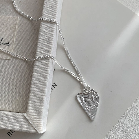 925 Sterling Silver Irregular Heart Necklace For Women Minimalist Hammered Smiley Face Pendant 18k Gold Plated Clavicle Chain Jewelry Gift