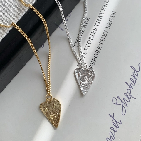 925 Sterling Silver Irregular Heart Necklace For Women Minimalist Hammered Smiley Face Pendant 18k Gold Plated Clavicle Chain Jewelry Gift