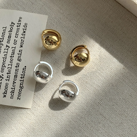 Pendientes de Botón de Bola Redonda Minimalistas de Plata de Ley 925 para Mujer Pulido Espejo Estilo Frío Forma de Frijol Joyería Hipoalergénica