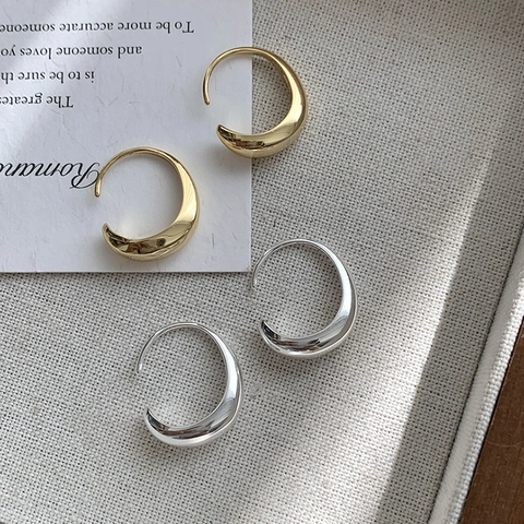 Minimalistisch 925 Sterlingsilber C-Form Creolen Ohrstecker Poliert Geometrisch Halbmond Mode Schmuck Für Damen Geschenk