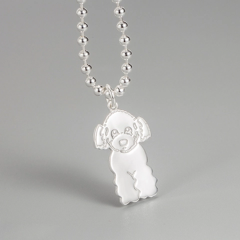 Collar con Colgante de Perro Teddy de Plata de Ley 925 Estilo INS Coreano Lindo Caniche Animal Cadena de Bolas Joyería Mujer