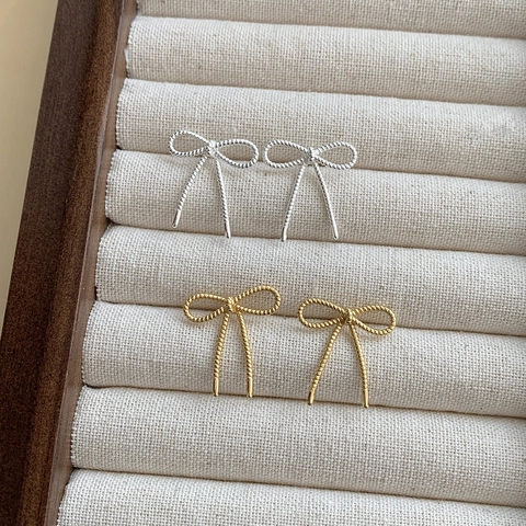 Pendientes de Botón de Lazo de Plata de Ley S925 Para Mujer Textura de Cuerda Retorcida Joyería Minimalista Chapada en Oro de 18k