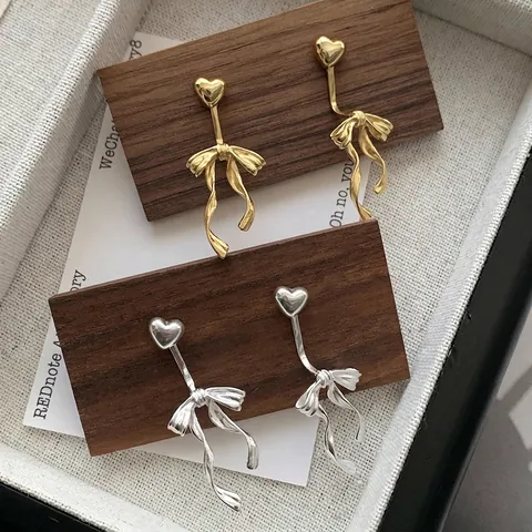 S925 Sterlingsilber Herz Bandschleife Ohrstecker Für Damen Koreanischer Ins Stil Eleganter Romantischer Süßer Schmuck