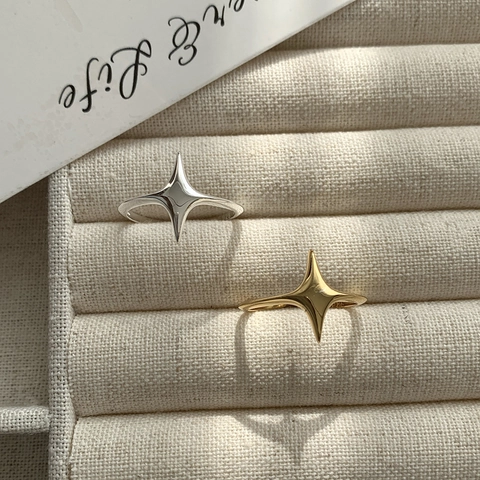 925 Sterlingsilber Nordstern Offener Ring Verstellbar Minimalistisch Geometrisch Kompass Fingerring Hochglanzpoliert Schmuck Für Damen