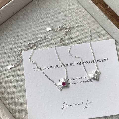 Pulsera de Corazón de Plata de Ley S925 para Mujer Minimalista Con Circonia Incrustada Elegante Cepillada Ajustable Joyería